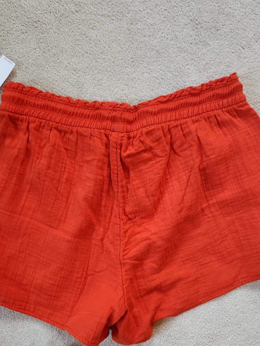 High-Waisted Crinkle Gauze Shorts Large Orange NWT